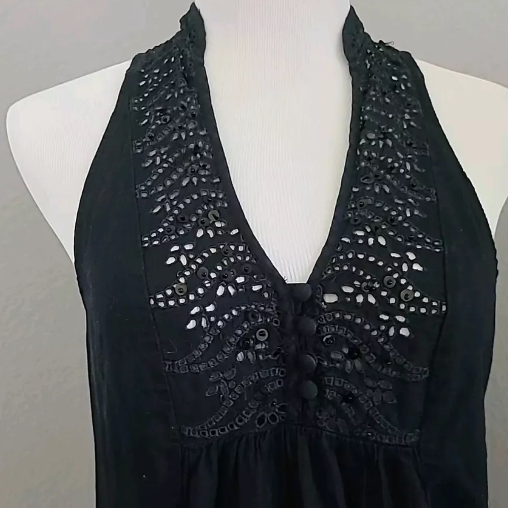 FREE PEOPLE Embellished Sz S Black Lace Dress
